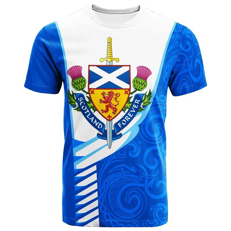 Schottland Wappen 3D Druck Fußball Herren T-Shirt Rundhals Kurzarm T-Shirts Sommer Sport Fitnessstudio Modetrend Herren Tee Top