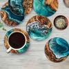 Hot Sale 6pcs Ocean Wave & Wood Grain Coasters Set Heat-Resistant Drink Coasters For Coffee/Tea Mugs, Beach Theme Home Decor