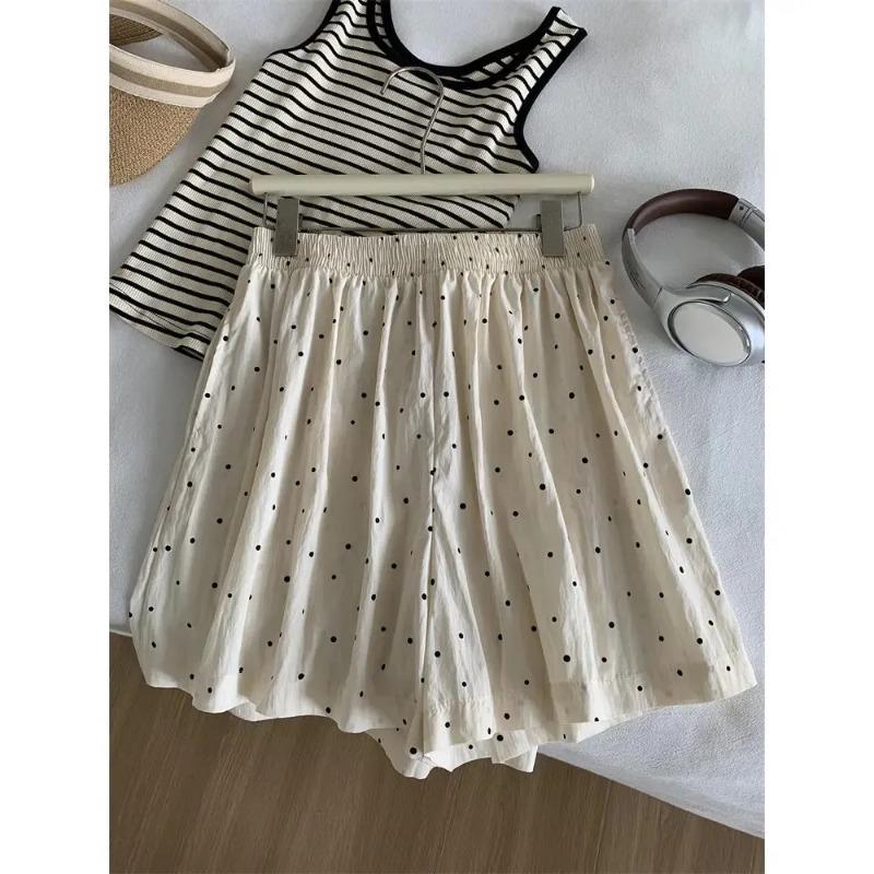 Women's Polka Dot Elastic Waist Casual Shorts Loose Fit Lightweight Summer Beach Shorts