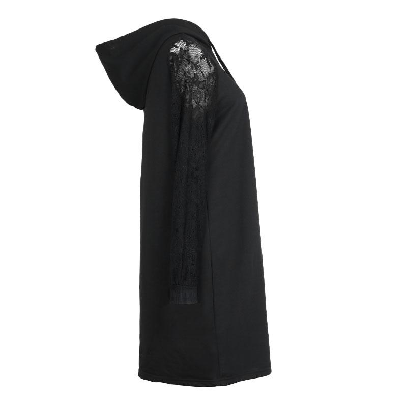 Robe courte élégante en dentelle ajourée pour femmes, capuche en V, manches longues, décontractée, printemps automne