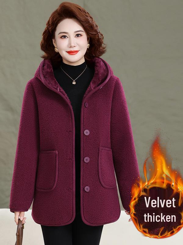 2025 Stylish Mother’s Winter Jacket: Velvet Cotton Padded, Fleece, Thickened Warm Outerwear for Middle-aged & Elderly Women