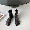 Damen Herbststiefel Flacher Absatz Reißverschluss Knöchel Leder Gummi Niedriger Absatz Stoff Quadratische Spitze Rom Grundlegende Schuhe