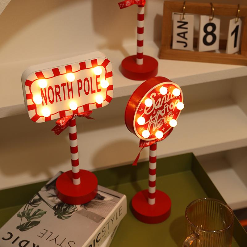 

Christmas Street Sign STOP Decorative Light Wooden Christmas Festival Display Window Desktop Atmosphere LED Colored Light 300W