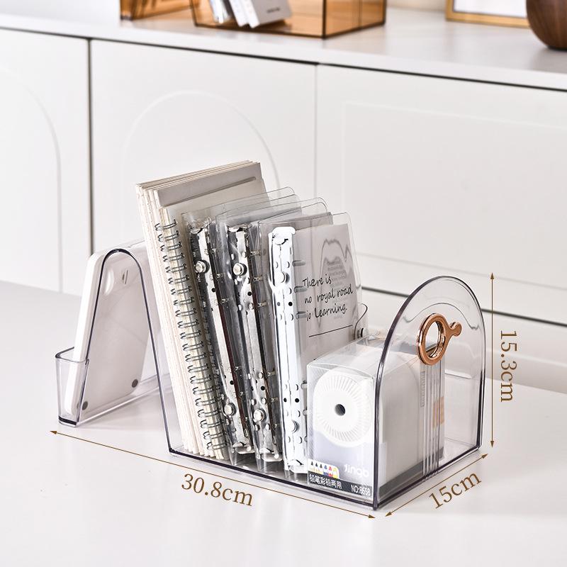 Transparent Plastic Desktop Book and Pen Holder Stationery Rack прозрачный