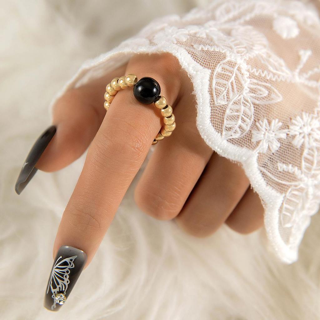 French Style Niche Versatile Bead Index Finger Ring Women's Jewelry Simple Design Imitation Pearl Single Ring Women