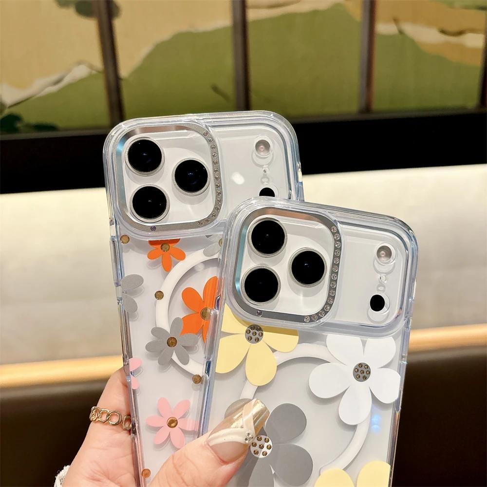 Stereoscopic Flowers Floral Clear Case For iPhone 17 Pro Max Air 16 15 Pro Max For Magsafe Wireless Charging Hard Cover Bumper