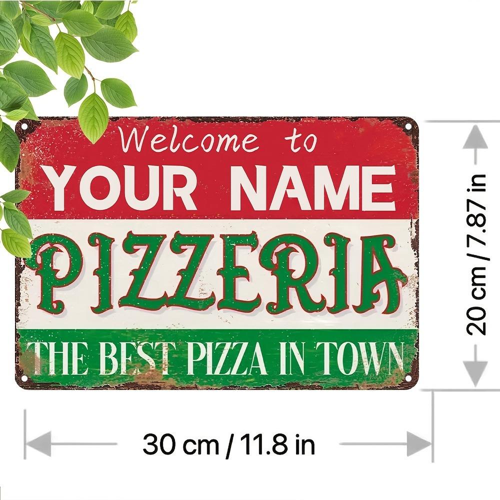 Retro Custom Pizza Shop Name Sign, 8x12 Inch Iron Metal Decor for Kitchen Wall, Personalized Gift for Chefs & Food Lovers