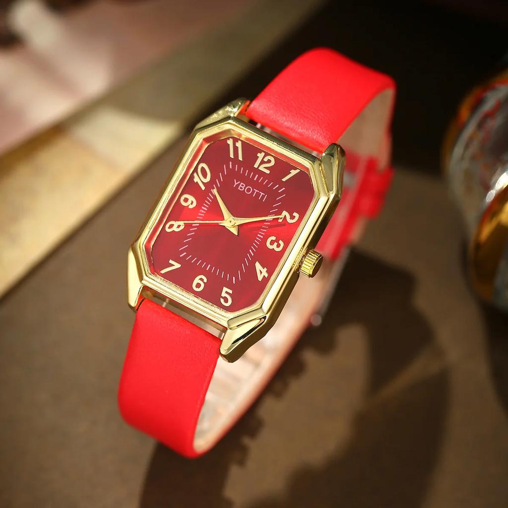 Luxury New Leisure Leather Strap Women Watches Business Square Quartz Watches Korean Rhinestone Jewelry Set Montre Femme Elegant