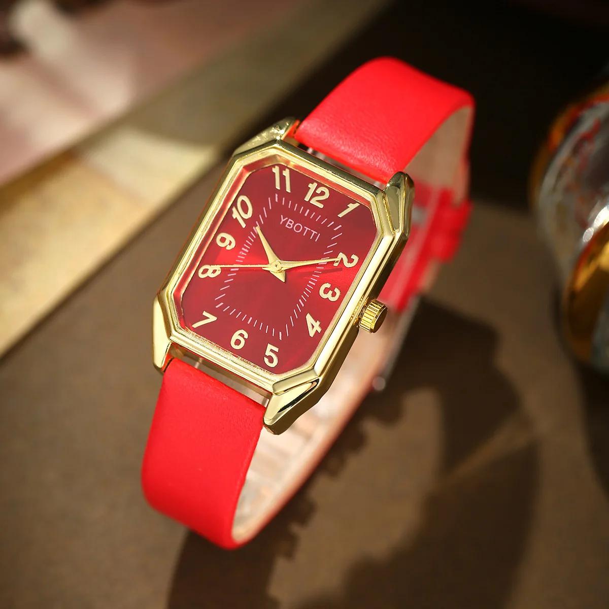 

Luxury New Leisure Leather Strap Women Watches Business Square Quartz Watches Korean Rhinestone Jewelry Set Montre Femme Elegant