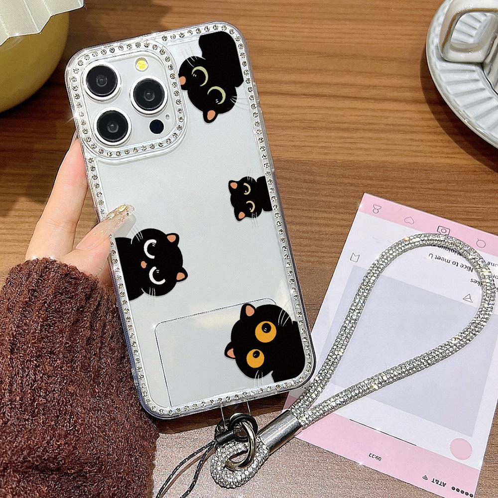 Bracelet Chain Phone Case For iPhone 17 16 15 13 14 for 17Air 17 12 14 16 Pro 17 14 16 Pro Max Sparking Diamond Cute Pattern Hard Cover With Lanyard