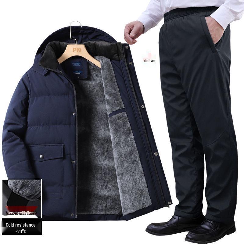 Herren Winter Mittellange Verdickte Baumwolljacke für Mittleren Alters & Ältere mit Zusätzlichem Fleece