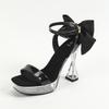Fashion Fashion Crystal Transparent Platform Thick Heeled Women Sandals Sweet Satin Bowknot 12CM Ultra High heels Summer Banquet Shoes