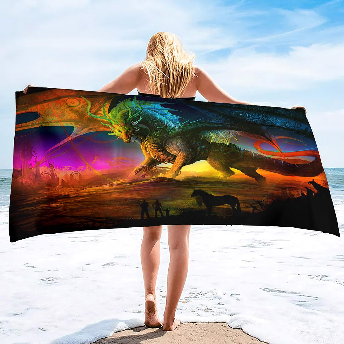 

1pc dolphin, mermaid, flamingo pattern ultra-fine fiber beach towel, quick drying absorbent outdoor swimming beach towel W40*H60(CM)