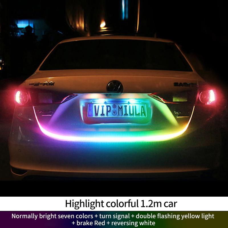 12V 120CM Auto Trunk Light LED Strip Running Brake Reverse Turn Signal Lamp 5050 RGB 72 SMD Waterproof Flowing Light Car Styling