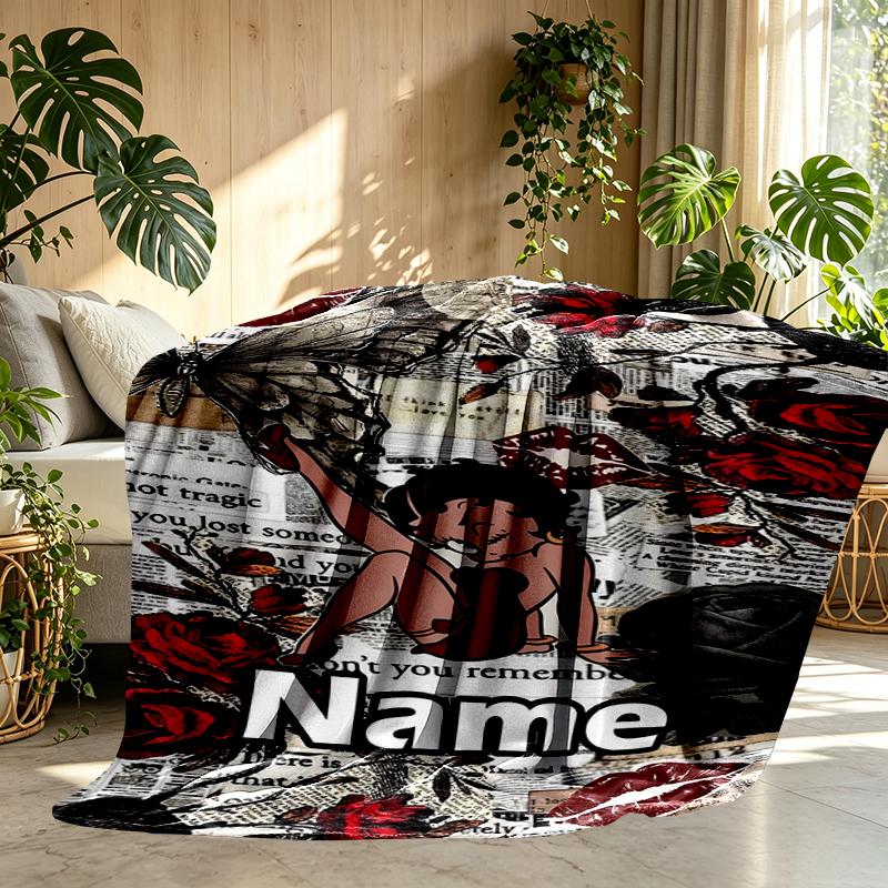 Custom Name Personalized Betty Boop Print Blanket, Home Decor, Bedroom, Sofa, Camping, Couch, Gifts for Birthday Christmas