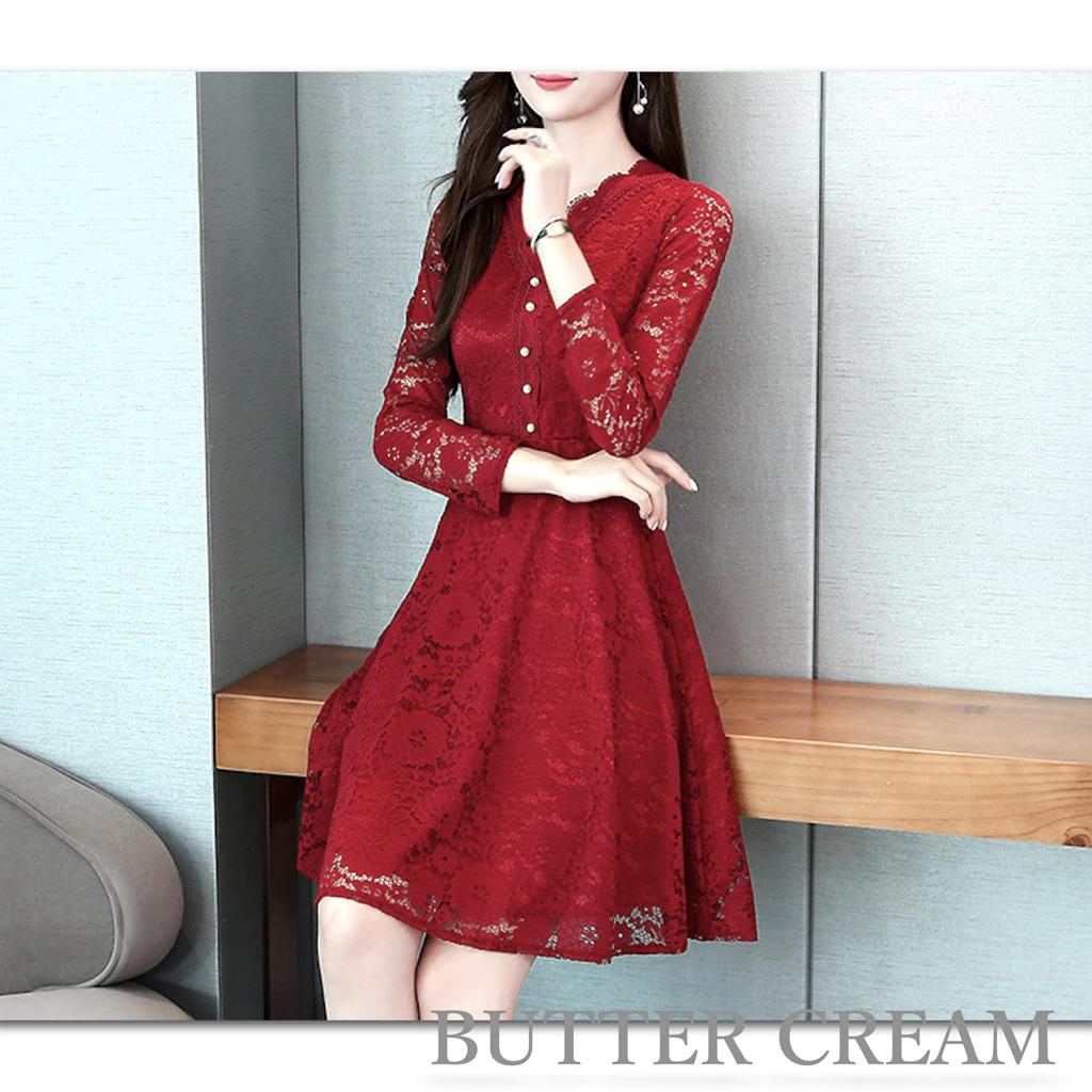 Butter Cream Wedding Guest Long Perfect for Women in Their and Perfect for and Entrance Size L Dress, Dress, Sleeve, Lace, A-Line, Elegant, Feminine,