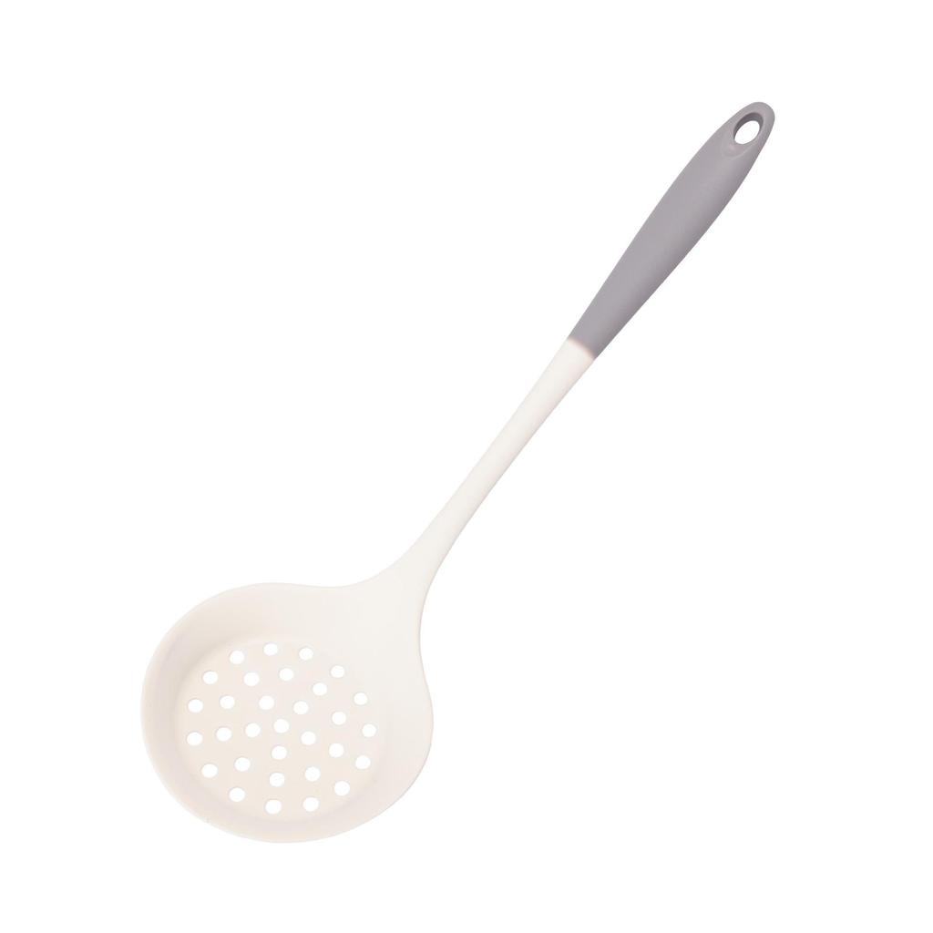 Gray & White Silicone Cooking Utensil Set: Spatula, Wok Spatula, Soup Ladle, Rice Spoon, Skimmer - Heat Resistant.