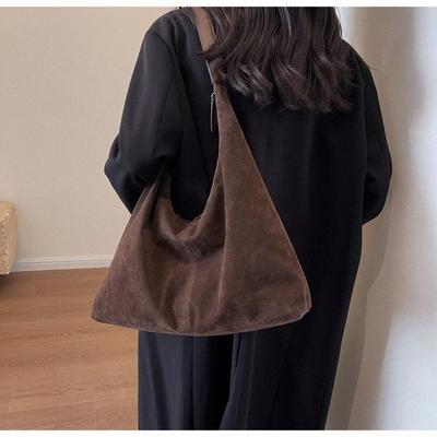 Borsa Sottobraccio in Velluto Retrò Maillard 2025: Borsa Tote Coreana Trendy di Grande Capacità per Donna
