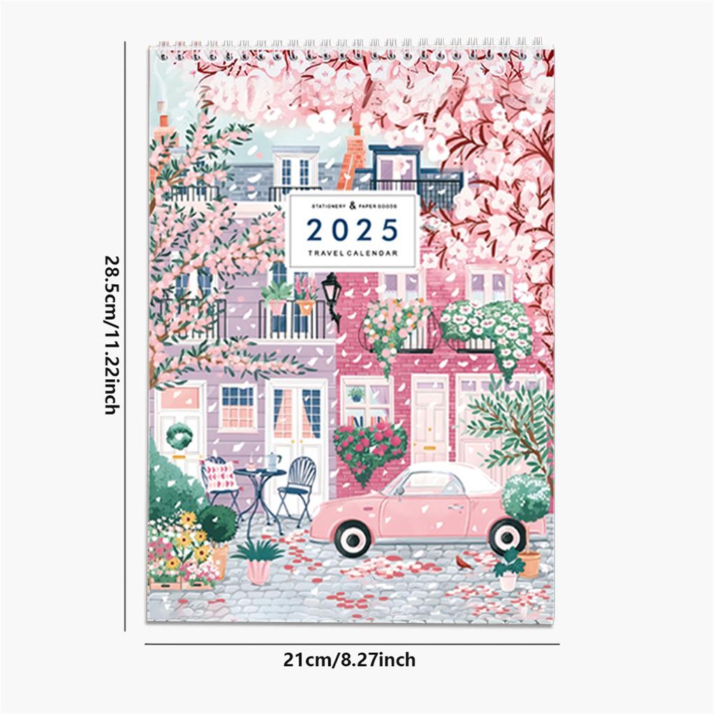 2025 Travel Checklist Calendar Twin-Coil Binding 2025 Monthly Calendar Planner 12 Month from January 2025-December 2025