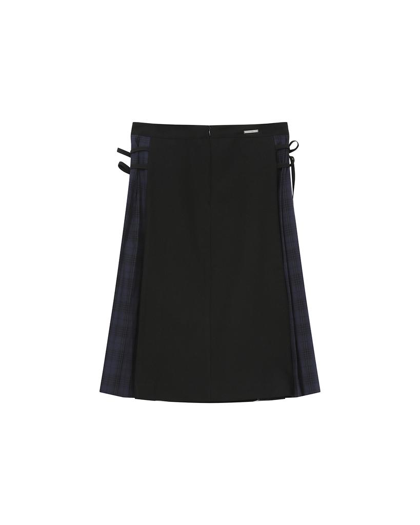 Miseki Seoul Side Bow Pleats Midi Skirt Black
