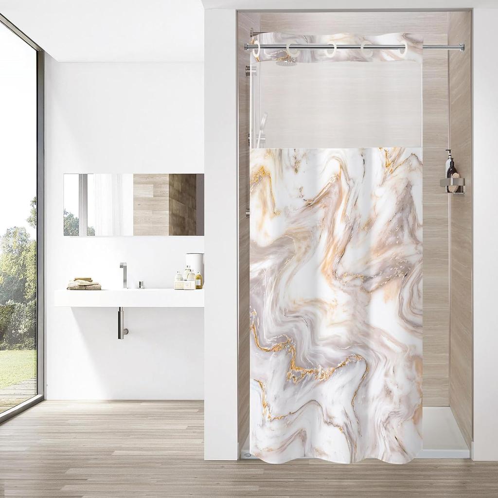 No Hooks Needed Marble Shower Curtain Set with Snap-in Liner, Modern Abstract Shower Curtains for Luxury Hotel Grade Spa-Like Bathroom Decor