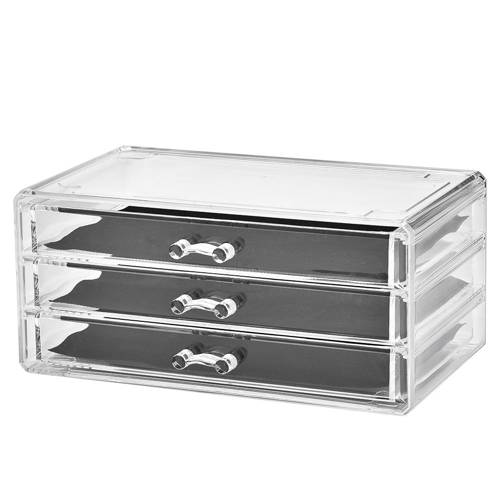 Comodă cu trei sertare transparente pentru machiaj, de birou, cutie suport pentru depozitarea cosmeticelor