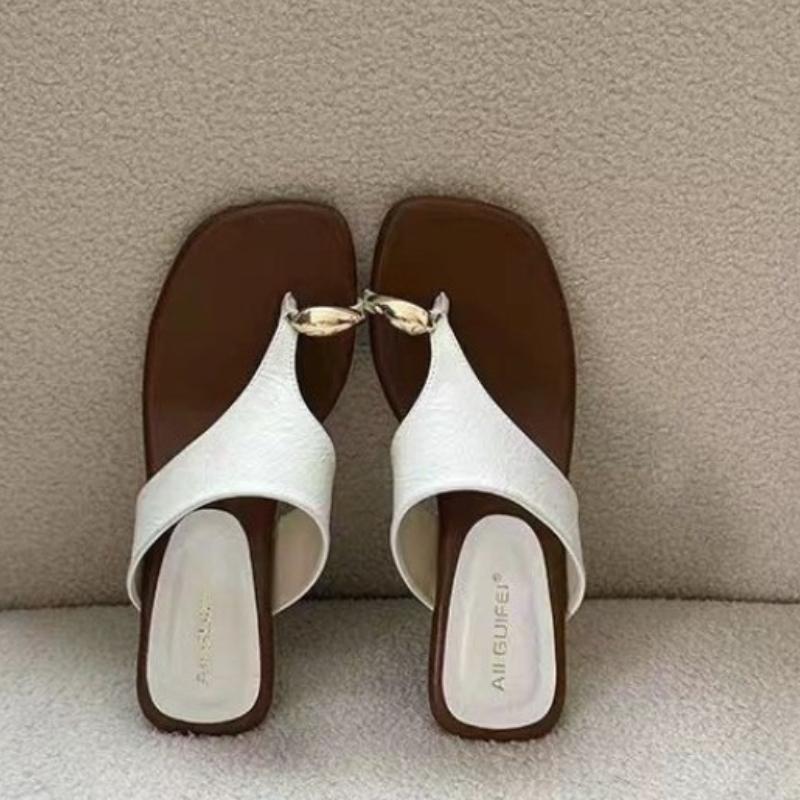 Fashion 2025 Fashion Metal Women Heels Slippers Sandals Shoes Female Flip Flops Footwear Square Toe Ladies Heeled Slippers Shoes
