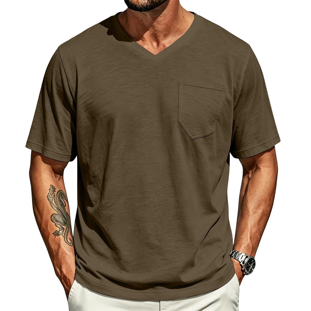 Men's V-Neck T-Shirt - Casual Short Sleeve Lightweight Breathable Tee for Summer
