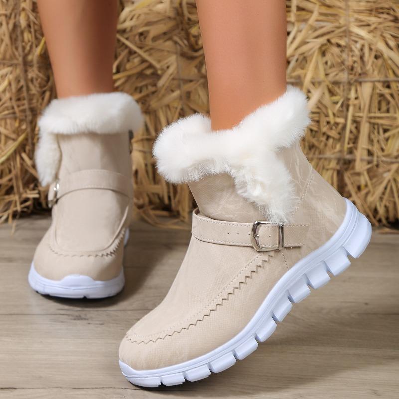 

Женские зимние ботинки, короткие, утепленные флисом, ботинки Мартина, новые, зимние, с пряжкой-ремнем, короткие ботинки, теплые пушистые хлопковые ботинки 43 бежевый