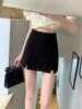 2024 Summer Women's High Waist Black A-Line Slit Culottes Skirt