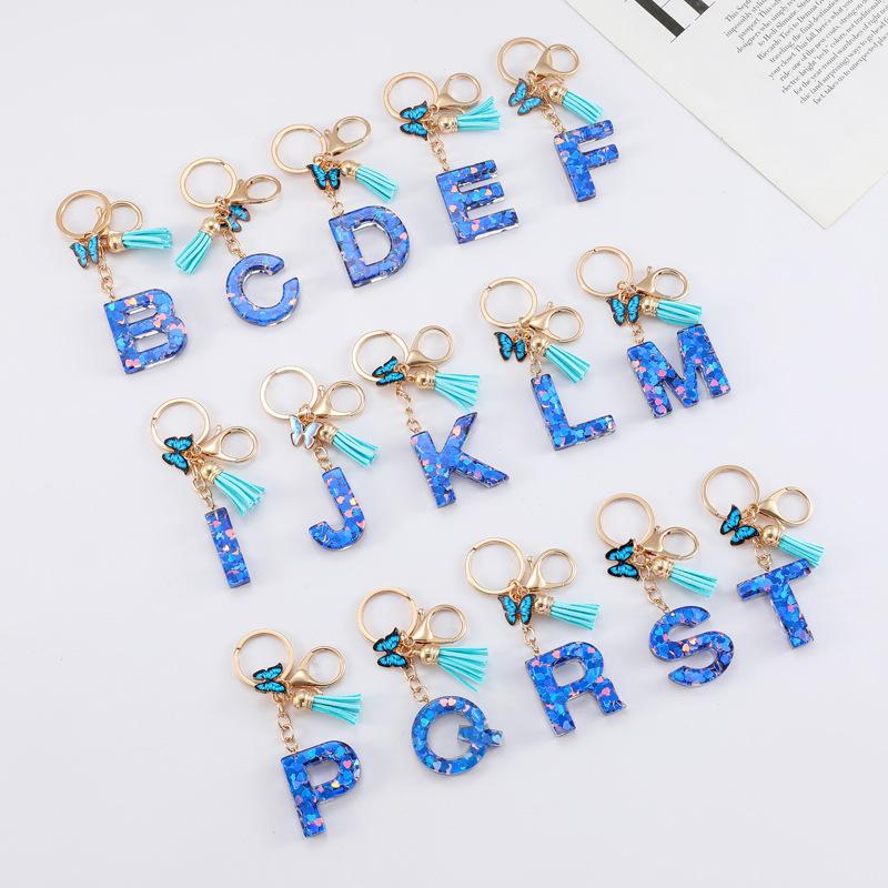 Harts Blått Hjärta Fjäril Bokstav Nyckelring Klassisk Retro Väskhänge Praktisk Hållbar Ryggsäcksaccessoar Söt Gåva Till Flickvän Bästa Vän