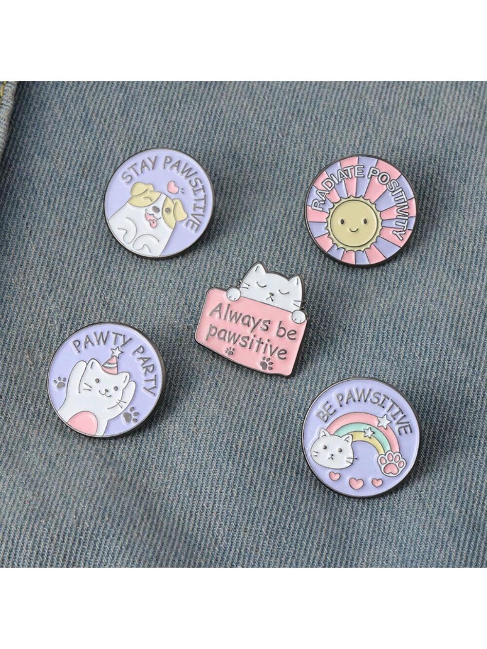 

5 pieces of children s cartoon cute purple round cat claw shaped brooch, daily matching clothes, bags, accessories, metal badges