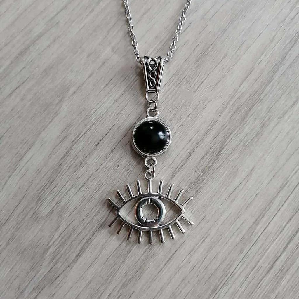 Gothic Sliver Color Hollow Out Celtic Knot Natural Stone Pendant Necklace for Women Men Halloween Party Pagan Witchcraft Jewelry