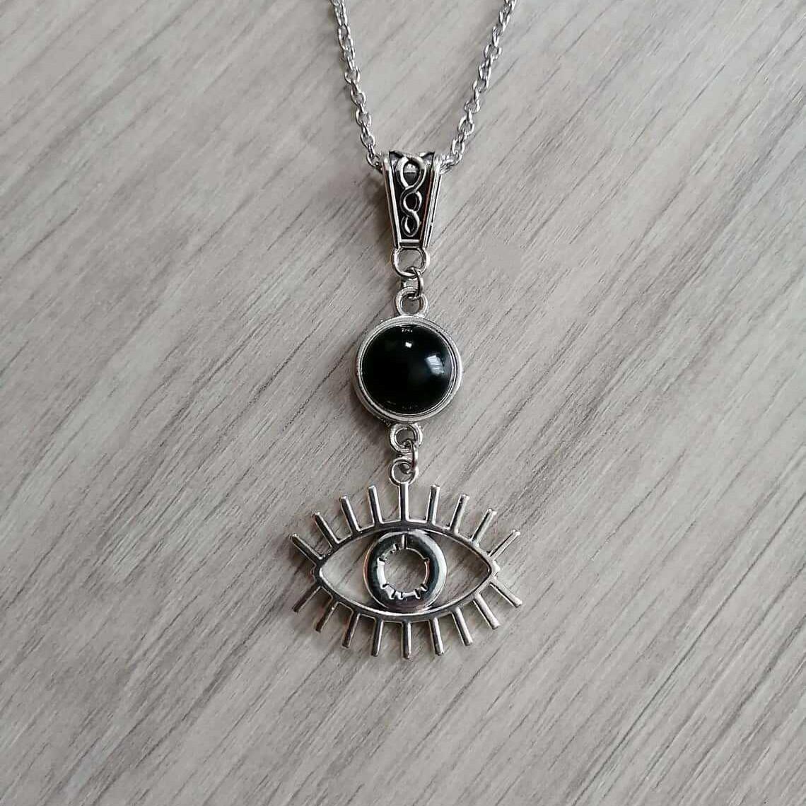 

Gothic Sliver Color Hollow Out Celtic Knot Natural Stone Pendant Necklace for Women Men Halloween Party Pagan Witchcraft Jewelry