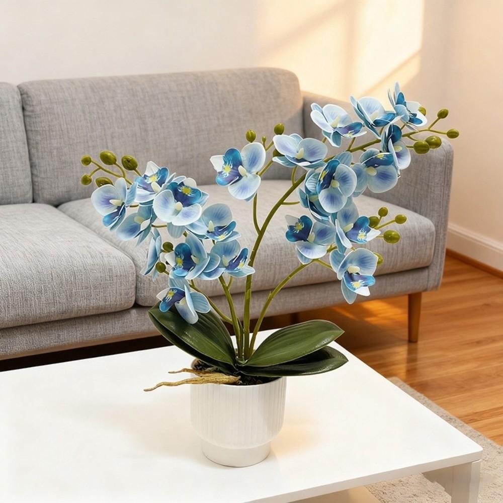 Multi-Bloom Simulated Butterfly Orchid White Flower Pot Faux Flowers Artificial Faux Plants DIY Plastic Fake Flower Home Decor