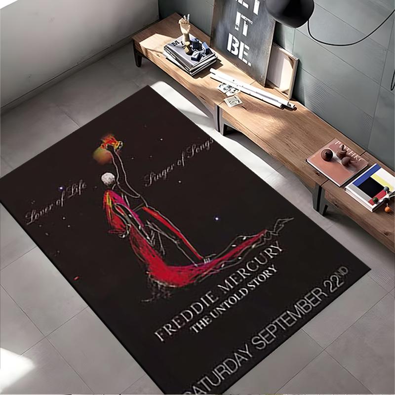 Pop Culture Area Rug, Freddie Mercury Lover of Life Singer of Songs Poster, Man Cave Decor, Non-Slip Mat