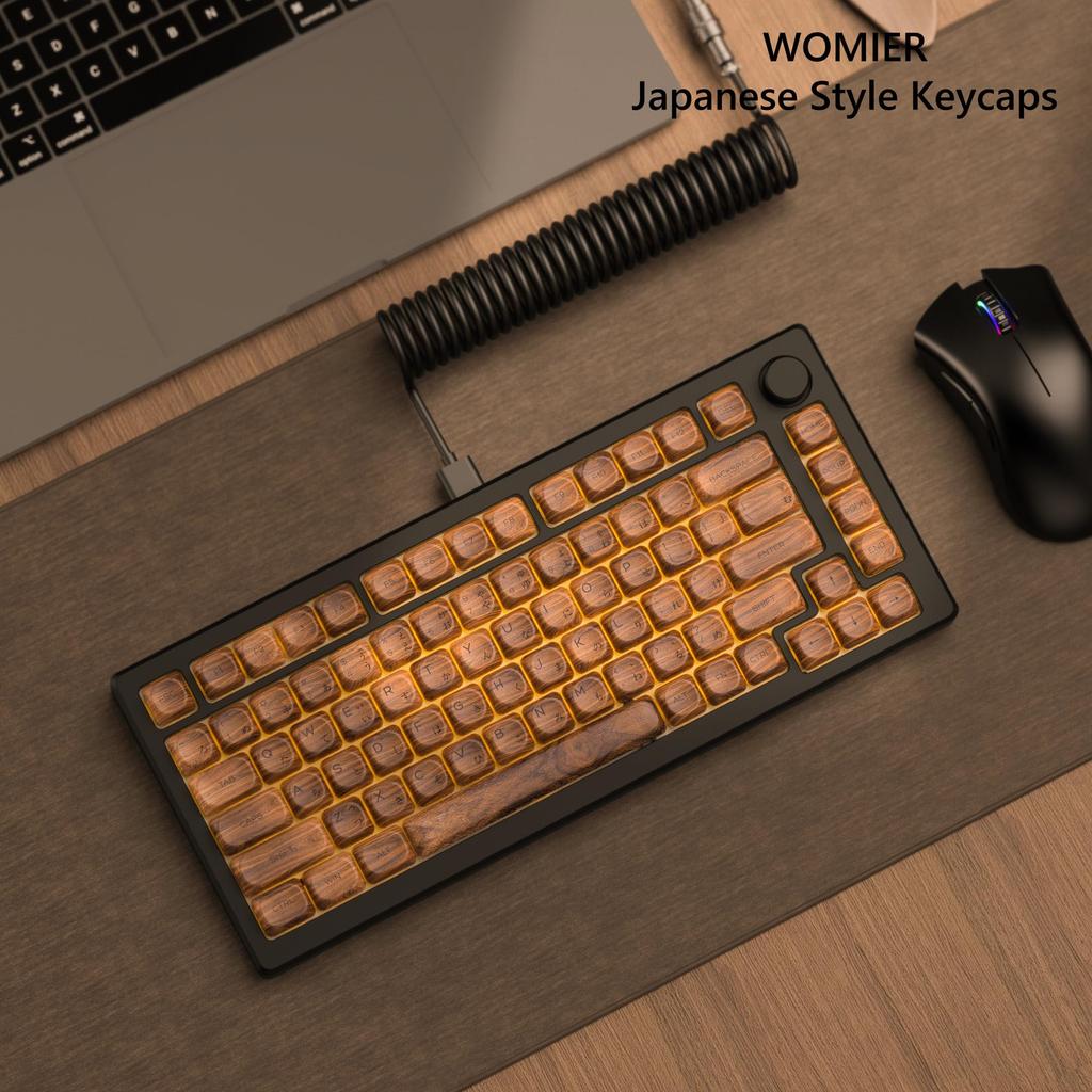 Womier Keycap MOA Profile 131 Key PBT Wood Keycap Set Layout Japanese Layout Keycap for PC Keyboard 61/64/68/98/84/87/96/104/108 (Brown)