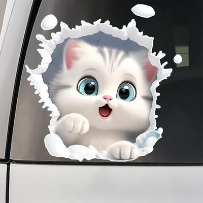 2PCS 3D Cat Car Stickers Waterproof Funny Bumper Decals for Automotive Vehicle Window, Home Laptop RV Truck Wall Mirror Decor