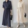 2024 Japanese & Korean Style Sleeveless Pocket Long Swing Casual Lapel Shirt Dress