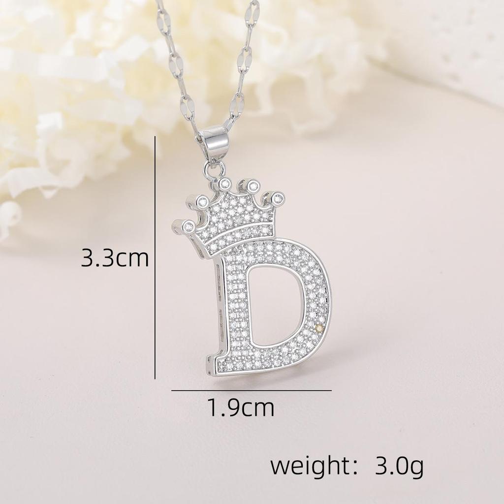 Copper Micro-Inlaid Zircon Crown Letter Pendant Necklace - Hip-Hop Silver Fashion