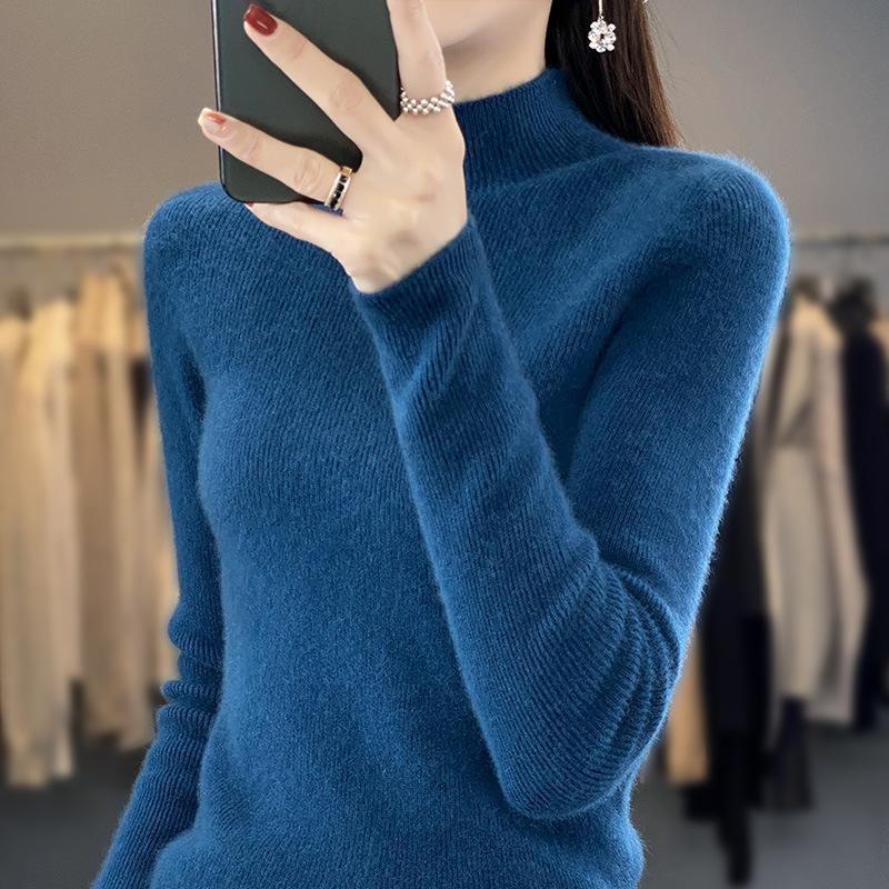 INDFS Women's Fashion Casual Fall Winter Solid Color Print Long Sleeve Half Turtleneck Sweaters