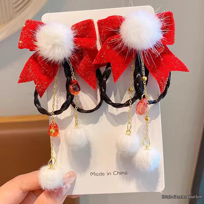 Red New Year Hanfu Hair Clips for Girls - Chinese Style Floral Headwear