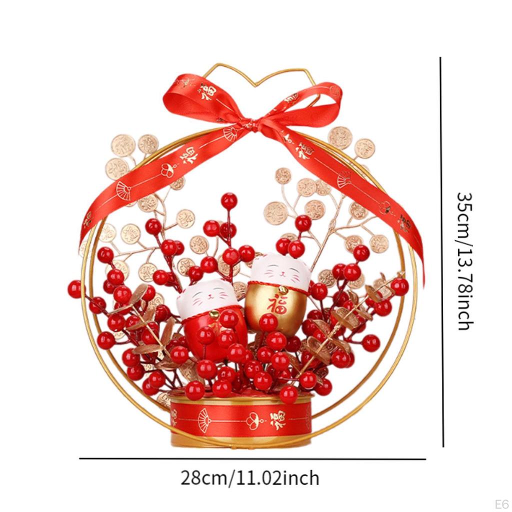 Fake Flower Blessing Bucket Desktop Ornament Chinese Year Decoration Spring Festival Decor for