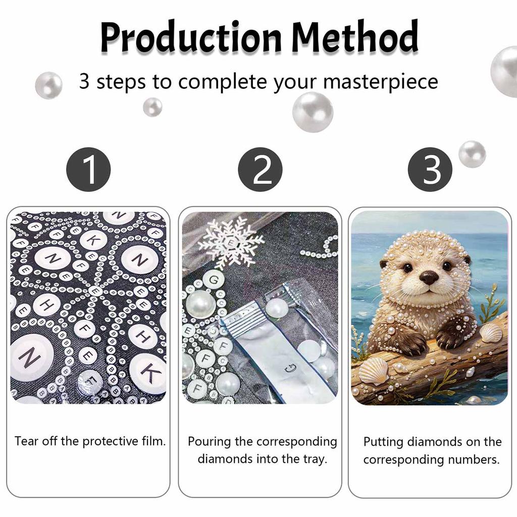 Pearl Painting Kit DIY Cute Otter and Seashell Ocean Theme Home Decoration Painting