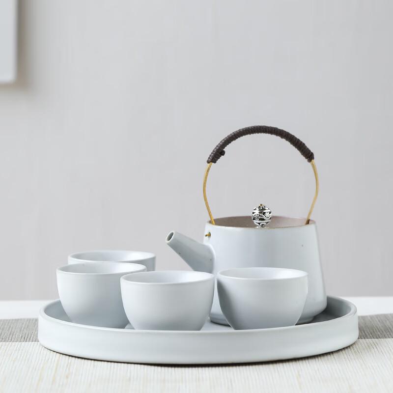Ailan Huijia  Xiao Shi Guang  Ru White Glaze Gongfu Tea Set 1 Pot, 4 Cups, 1 Tray