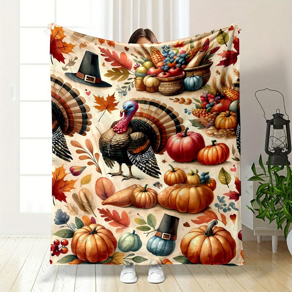 Thanksgiving Turkey Pumpkin Blanket bedroom Blanket for Livingroom Couch lunch break Soft throw for Friend's festival Gift