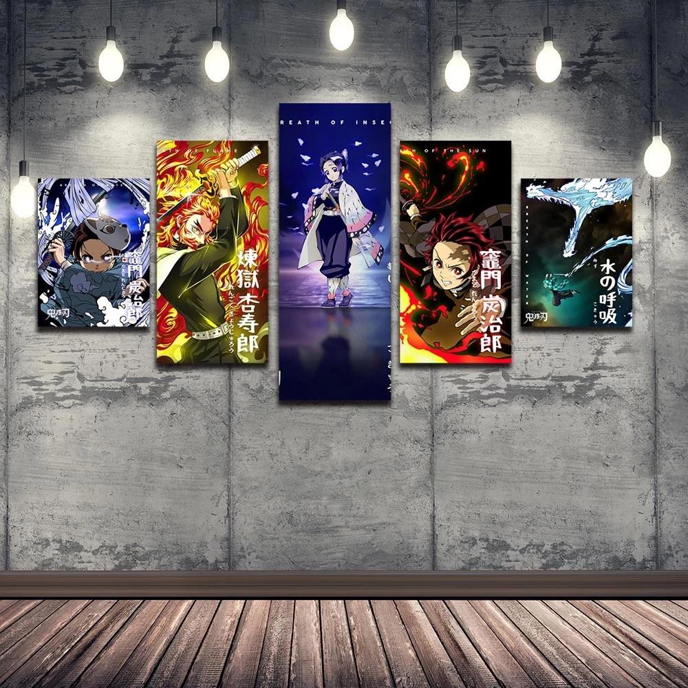 Prints HD Modular Frame 5 Pieces Anime Demon Slayer Shinobu Posters Canvas Paintings Wall Art Picture Home Decor for Living Room