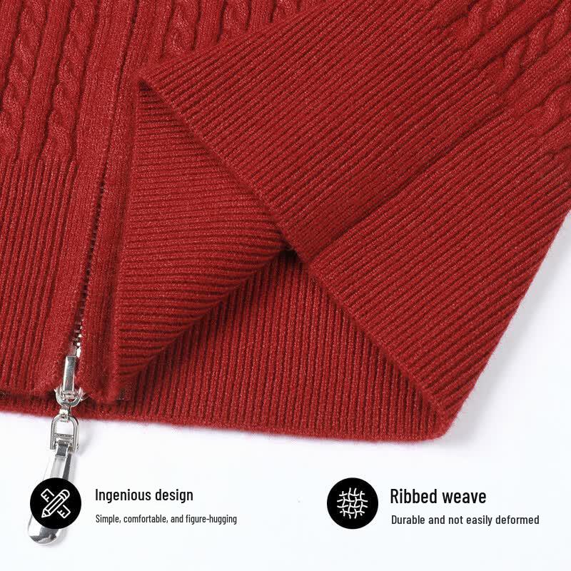 SNOWFLYING Women's Turn-down Collar Zipper Knit Cardigan