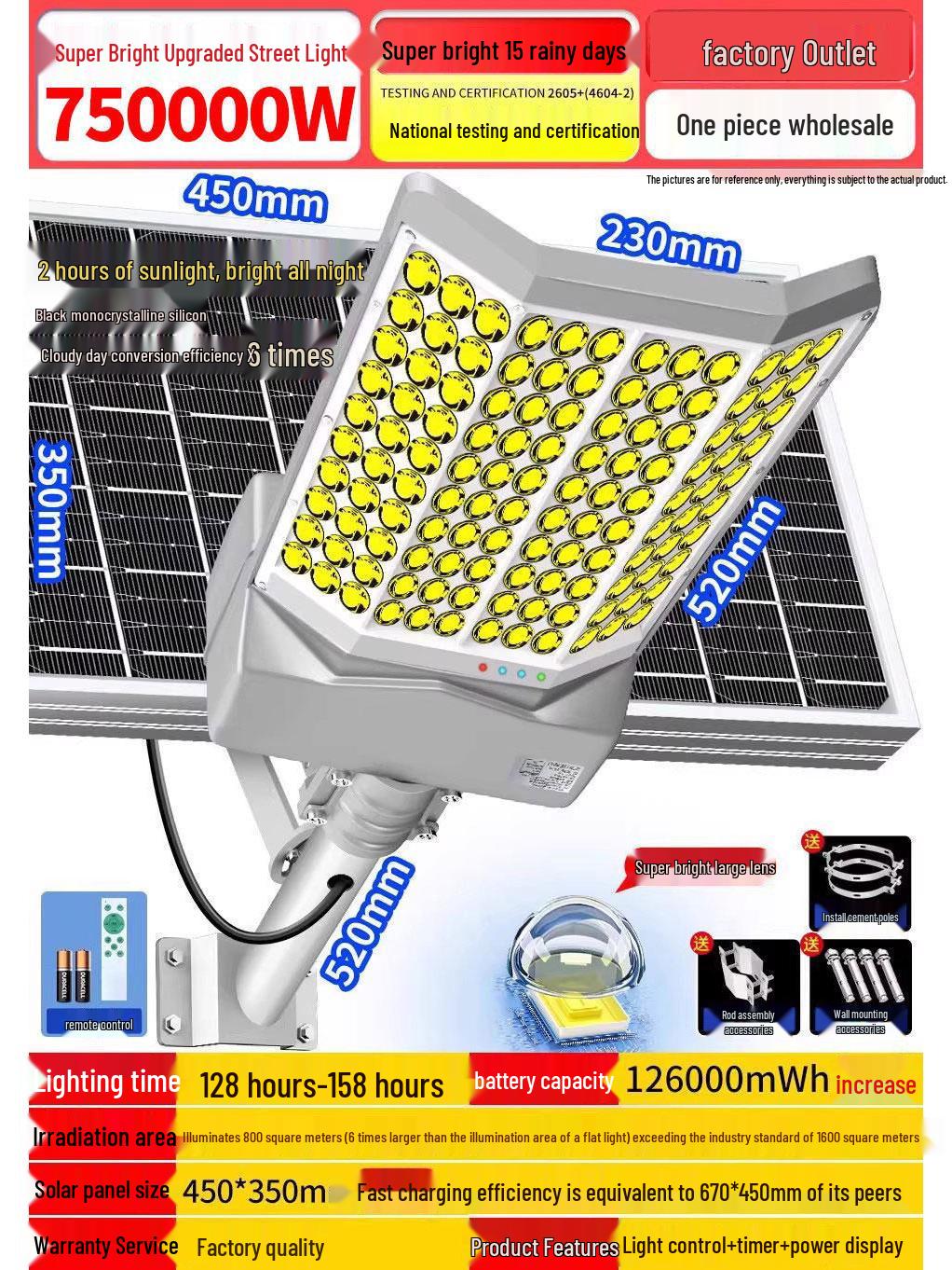

Gold Double Diamond High-Power Solar LED Street & Courtyard Light