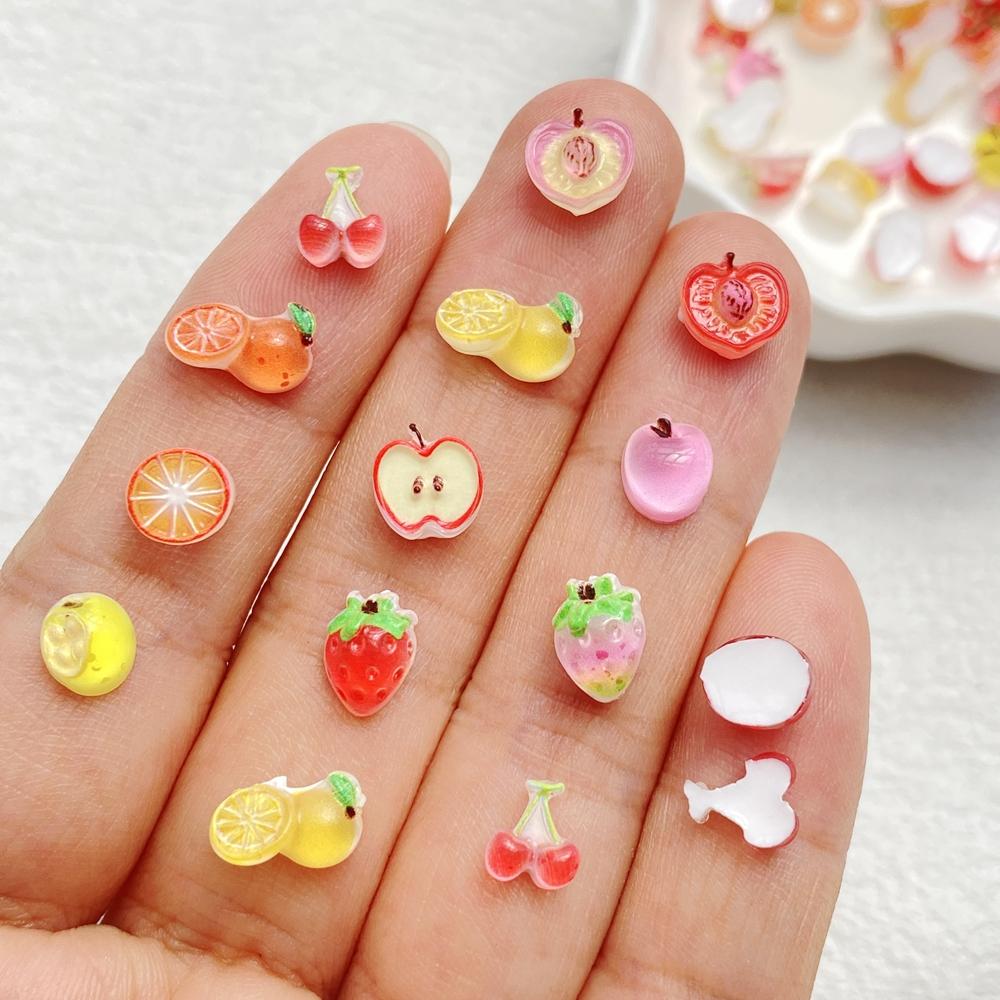 50pcs Resin Colorful Shining Apples, Cherries, Strawberries Fruit Nail Art Flat back Rhinestone Scrapbook DIY Jewelry Crafts